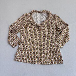 J. McLaughlin Durham Ruffle Neck Catalina Cloth Women's S 3/4 Sleeve Brown Cream